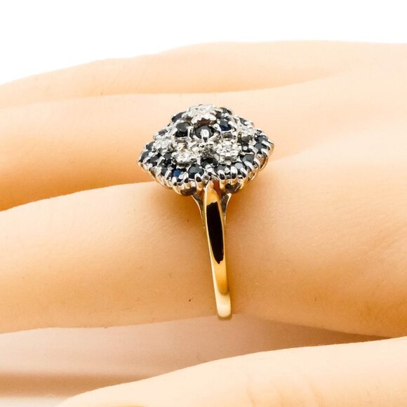 Vintage Sapphire And Diamond Flower Cluster Gold Ring Size 8.5 Inches - Picture 6 of 6